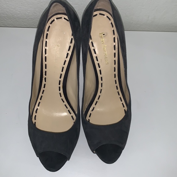 Enzo Angiolini Gray Suede Peep Toe Pumps Size 9 - Picture 2 of 10